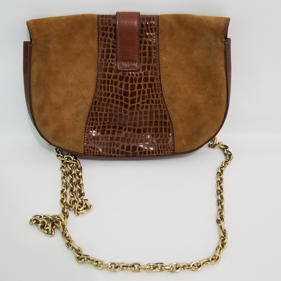 Henri Bendel Suede Brown Gold Chain Small Bag - Picture 4 of 8